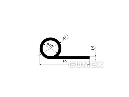 Pryžový profil tvaru "P" s dutinkou, 30x13/1,5mm, 70°ShA, EPDM, -40°C/+100°C, černý